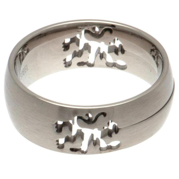 Chelsea FC Cut Out Ring Medium LKT Sport Stainless steel cut out style ring Brushed satin finish featuring the Chelsea lion Official licensed product Internal diameter approx 20mm Ring size U Presented in a gift box Rings