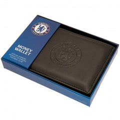 Chelsea FC Debossed Wallet LKT Sport Black PU wallet featuring a large debossed club crest3 card slots and 2 note pocketsChange pocket with secure stud fastener1 additional compartmentOfficial licensed productApprox 11cm x 9cm Wallets