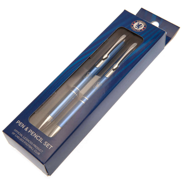 Chelsea FC Executive Pen & Pencil Set LKT Sport Blue pen and pencil gift set featuring a silver Chelsea crestExecutive pen has black inkBoth the pen and pencil are contained within a clear Perspex display casePerfect executive gift for a Chelsea fanOffici