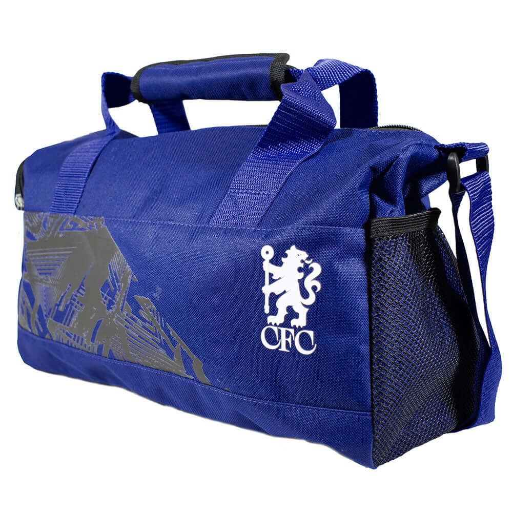 Chelsea FC Fusion Duffle Bag LKT Sport Fusion design duffle bag featuring the Chelsea Lion crestLarges zipped opening for easy accessAdditional zipped and mesh end pocketCarry handles and adjustable shoulder strapRubber zip pulls featuring raised Chelsea