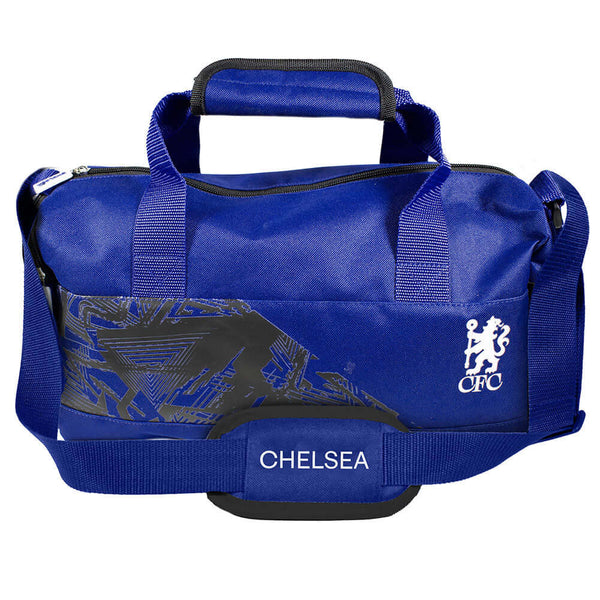 Chelsea FC Fusion Duffle Bag LKT Sport Fusion design duffle bag featuring the Chelsea Lion crestLarges zipped opening for easy accessAdditional zipped and mesh end pocketCarry handles and adjustable shoulder strapRubber zip pulls featuring raised Chelsea