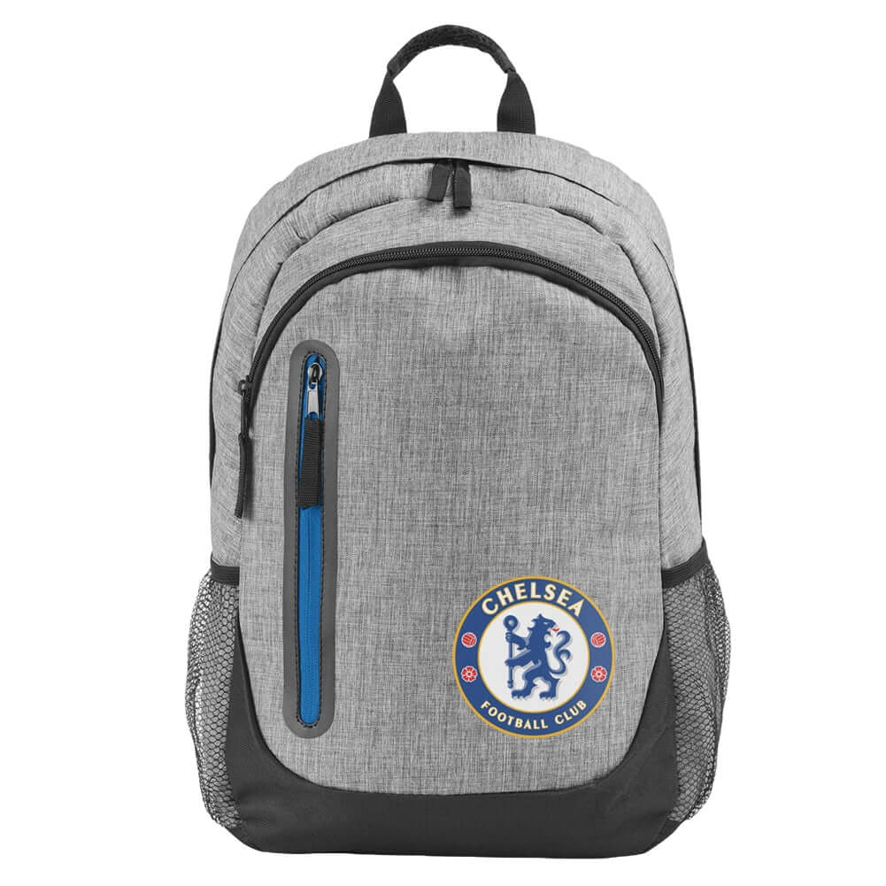 Chelsea FC Heather Grey Backpack LKT Sport Stylish grey backpack featuring the Chelsea crestPadded back panel for comfort with adjustable shoulder straps and a carry strapMain compartment has a double zipped opening for easy accessLarge internal laptop po Main image
