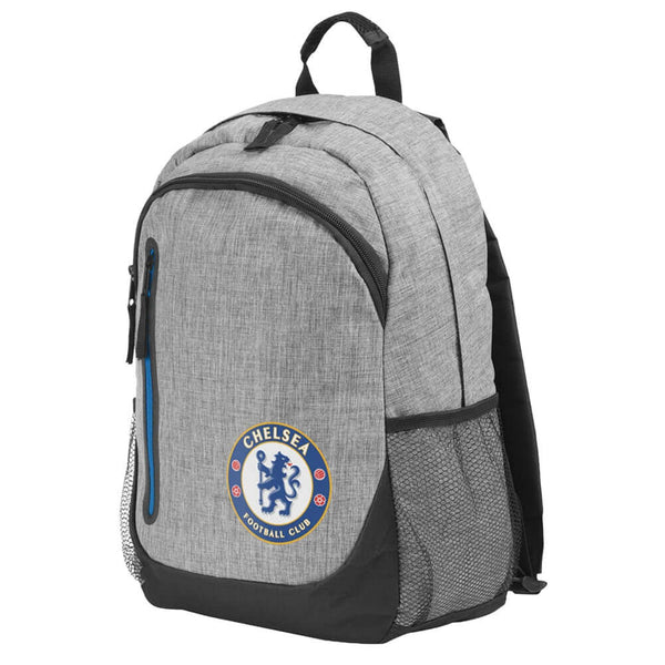 Chelsea FC Heather Grey Backpack LKT Sport Stylish grey backpack featuring the Chelsea crestPadded back panel for comfort with adjustable shoulder straps and a carry strapMain compartment has a double zipped opening for easy accessLarge internal laptop po