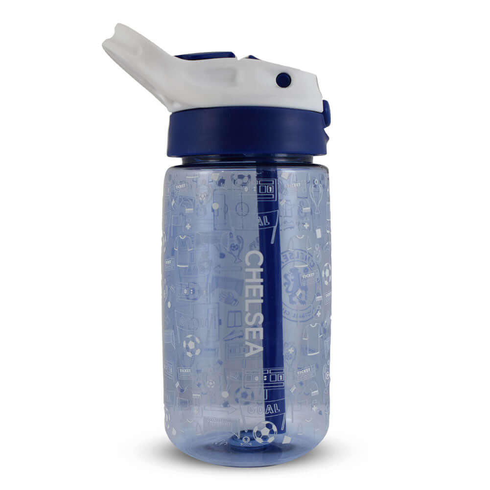Chelsea FC Junior Water Bottle LKT Sport Vibrant blue kids water bottleWith a white Chlesea crest and fun icon designWith a screw top lid and a closable drinking spoutOfficial licensed productApprox 480ml (17oz)Approx 17cm tall, 7cm in diameter Water Bott