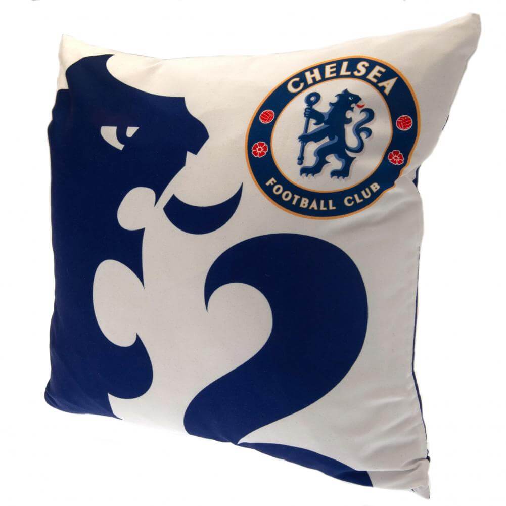 Chelsea FC Lion Crest Cushion LKT Sport White cushion featuring a full colour Chelsea club crest and large Lion detailDesign repeated on the reverse100% Polyester machine washable removable coverOfficial licensed productApprox 40cm x 40cm Chair & Sofa Cus