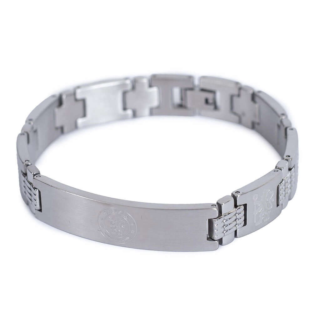 Chelsea FC Lion Link Bracelet LKT Sport Brushed stainless steel link braceletEach link has a Chelsea lion engraved on it, with a full crest on the larger centre linkOfficial licensed productApprox 21cm x 1cm Bracelets