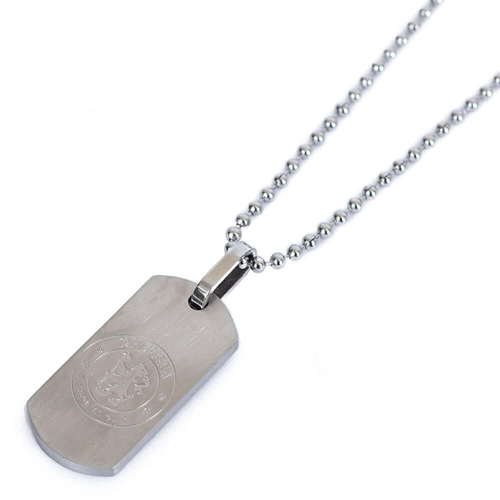 Chelsea FC Matt Finish Dog Tag & Chain LKT Sport Slim design stainless steel dog tag and ball chainMatt finish and engraved with the Chelsea crestOfficial licensed productChain approx 53cm (21in)Dog tag approx 30mm x 15mm Necklaces