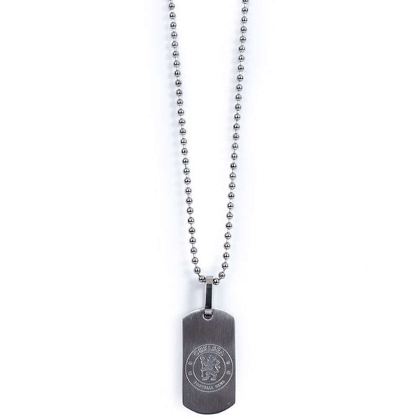 Chelsea FC Matt Finish Dog Tag & Chain LKT Sport Slim design stainless steel dog tag and ball chainMatt finish and engraved with the Chelsea crestOfficial licensed productChain approx 53cm (21in)Dog tag approx 30mm x 15mm Necklaces