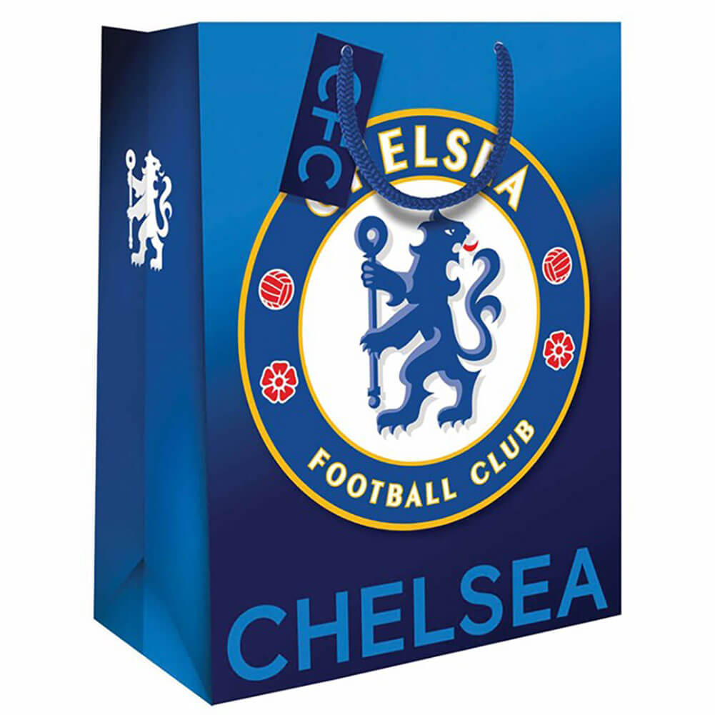 Chelsea FC Medium Colour Gift Bag LKT Sport Medium sized colour card gift bag and tagFeaturing a full colour Chelsea crestWith woven string handlesOfficial licensed productApprox 33cm x 26cm Gift Bags