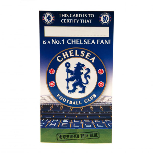 Chelsea FC No. 1 Fan Birthday Card LKT Sport Colorful gloss finish birthday card with large club crest Featuring a space to personalise with the name of the No.1 Chelsea fan Message inside reads 'Happy Birthday to a True Blue!' Official licensed product A