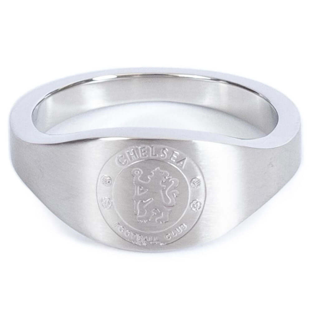 Chelsea FC Oval Ring Small LKT Sport Stainless steel oval design ring in a brushed satin finishEngraved with the Chelsea crestOfficial licensed productInternal diameter approx 19mmRing size R Rings