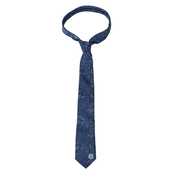 Chelsea FC Paisley Tie LKT Sport Navy paisley tie featuring a small Chelsea crest to the bottom100% polyesterOfficial licensed productApprox 148cm x 8cm Neckties