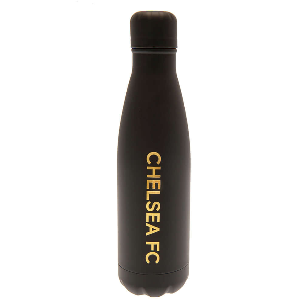 Chelsea FC Phantom Thermal Flask LKT Sport Executive design stainless steel thermal vacuum flaskMaintains the temperature of your drink for up to 24hrsWith a screw top lidBlack bottle with a gold Chelsea crest and textOfficial licensed productApprox 500ml