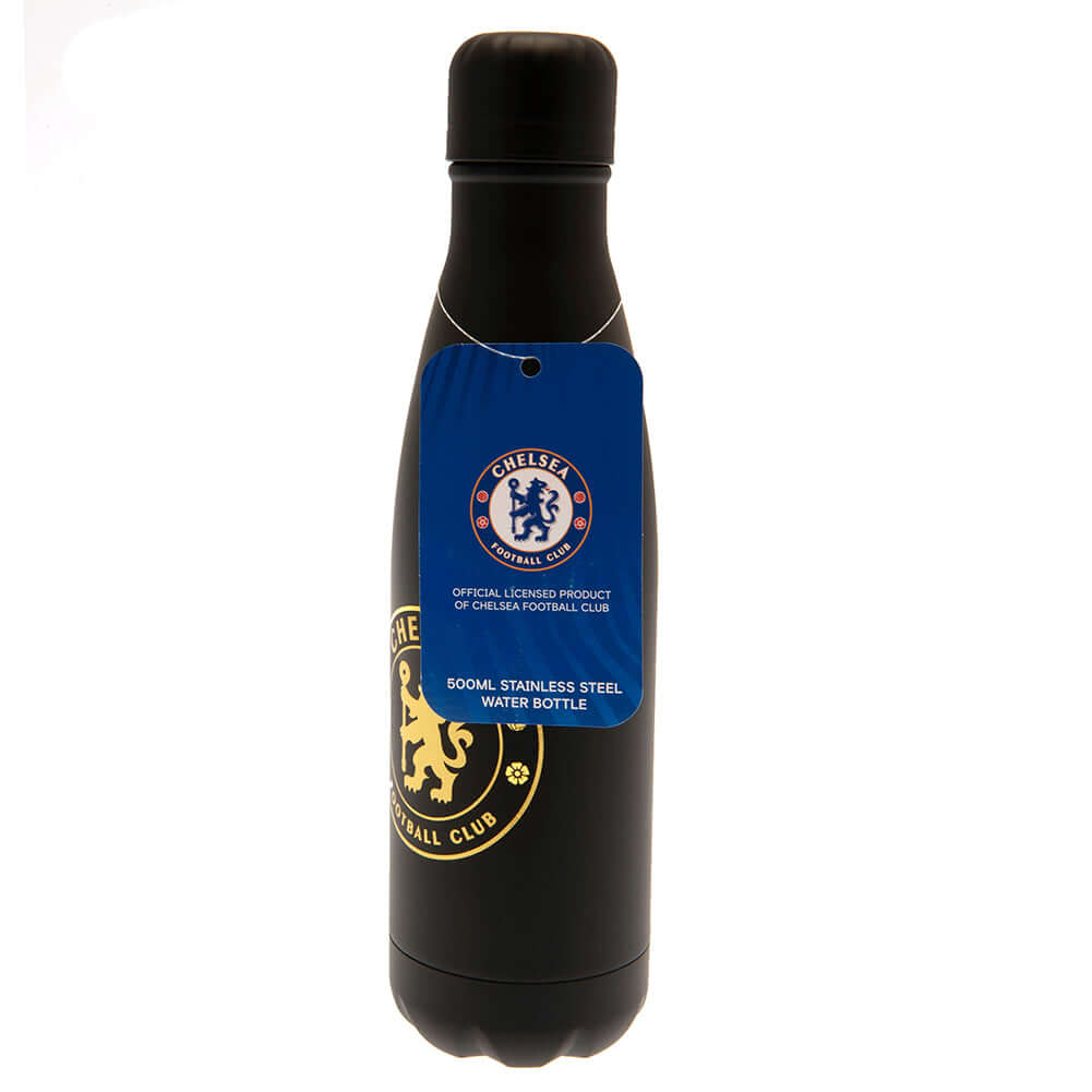 Chelsea FC Phantom Thermal Flask LKT Sport Executive design stainless steel thermal vacuum flaskMaintains the temperature of your drink for up to 24hrsWith a screw top lidBlack bottle with a gold Chelsea crest and textOfficial licensed productApprox 500ml