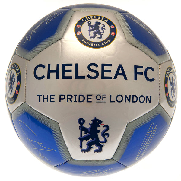 Chelsea FC Sig 26 Football LKT Sport High spec 26 panel synthetic footballStriking blue and silver colour featuring the Chelsea crest, the strapline 'The pride of London' plus official player signature printsSuitable for 14 yrs and olderOfficial licensed