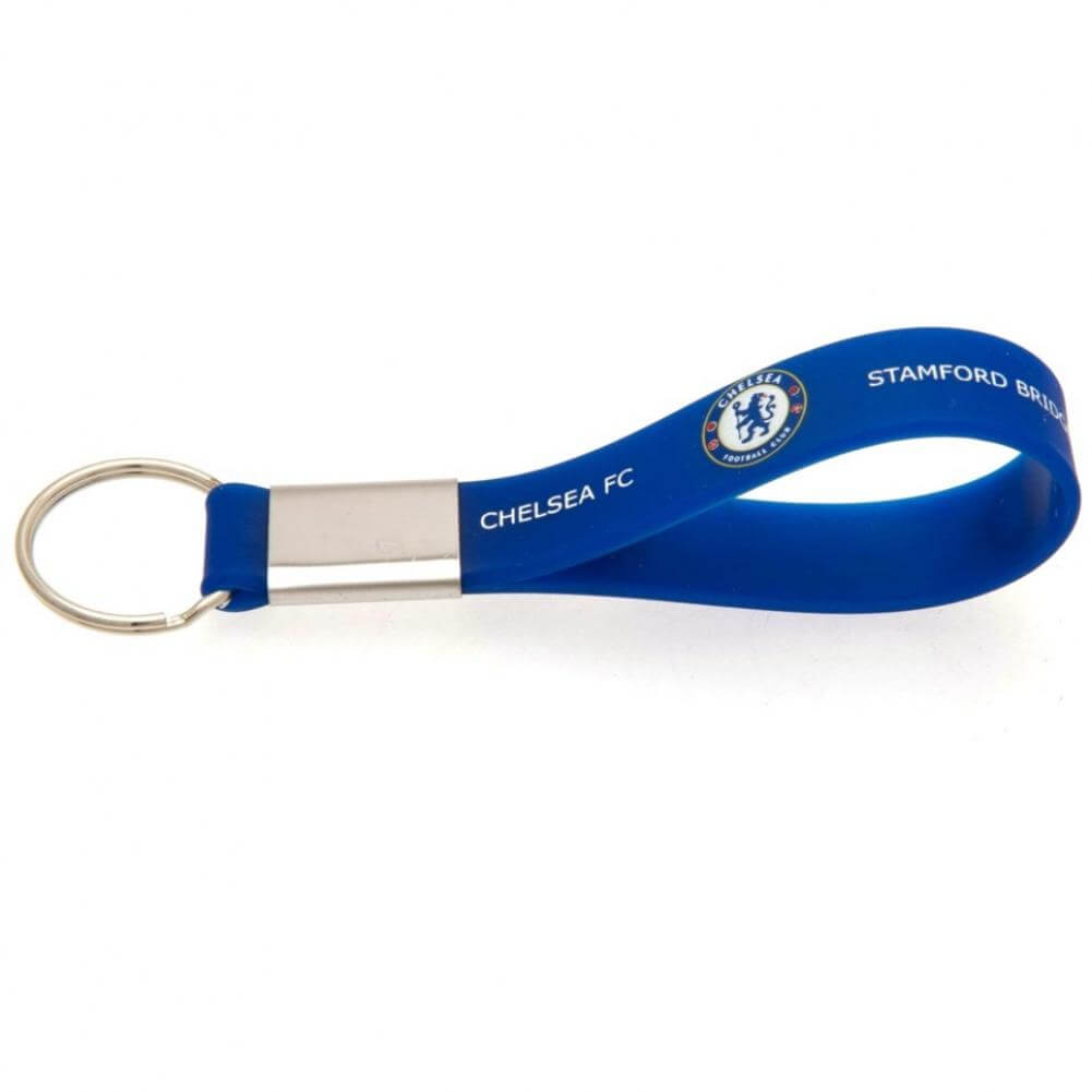 Chelsea FC Silicone Keyring LKT Sport Silicone strap keyring with silver colour metal band and split ringVibrant royal blue strap with full colour crest and chelsea stamford bridge text designOfficial licensed productApprox 10cm x 1.5cm Keychains