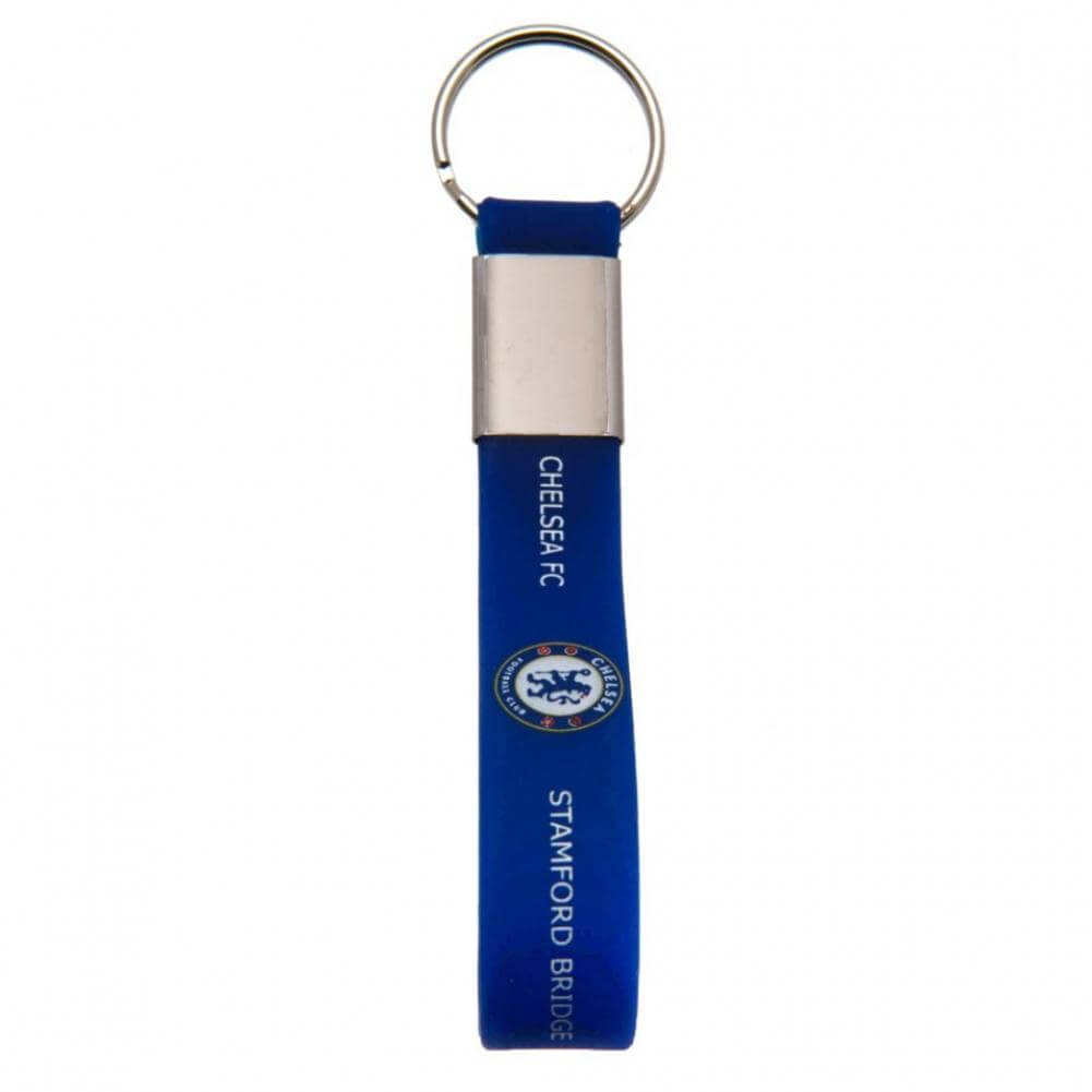 Chelsea FC Silicone Keyring LKT Sport Silicone strap keyring with silver colour metal band and split ringVibrant royal blue strap with full colour crest and chelsea stamford bridge text designOfficial licensed productApprox 10cm x 1.5cm Keychains