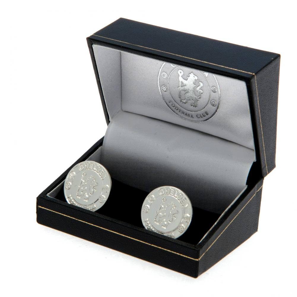 Chelsea FC Silver Plated Formed Cufflinks LKT Sport Silver plated crest shaped cufflinks in a chrome finishFeaturing a highly detailed formed Chelsea crestOn a bullet back fixingOfficial licensed productApprox 20mm x 20mm Cufflinks