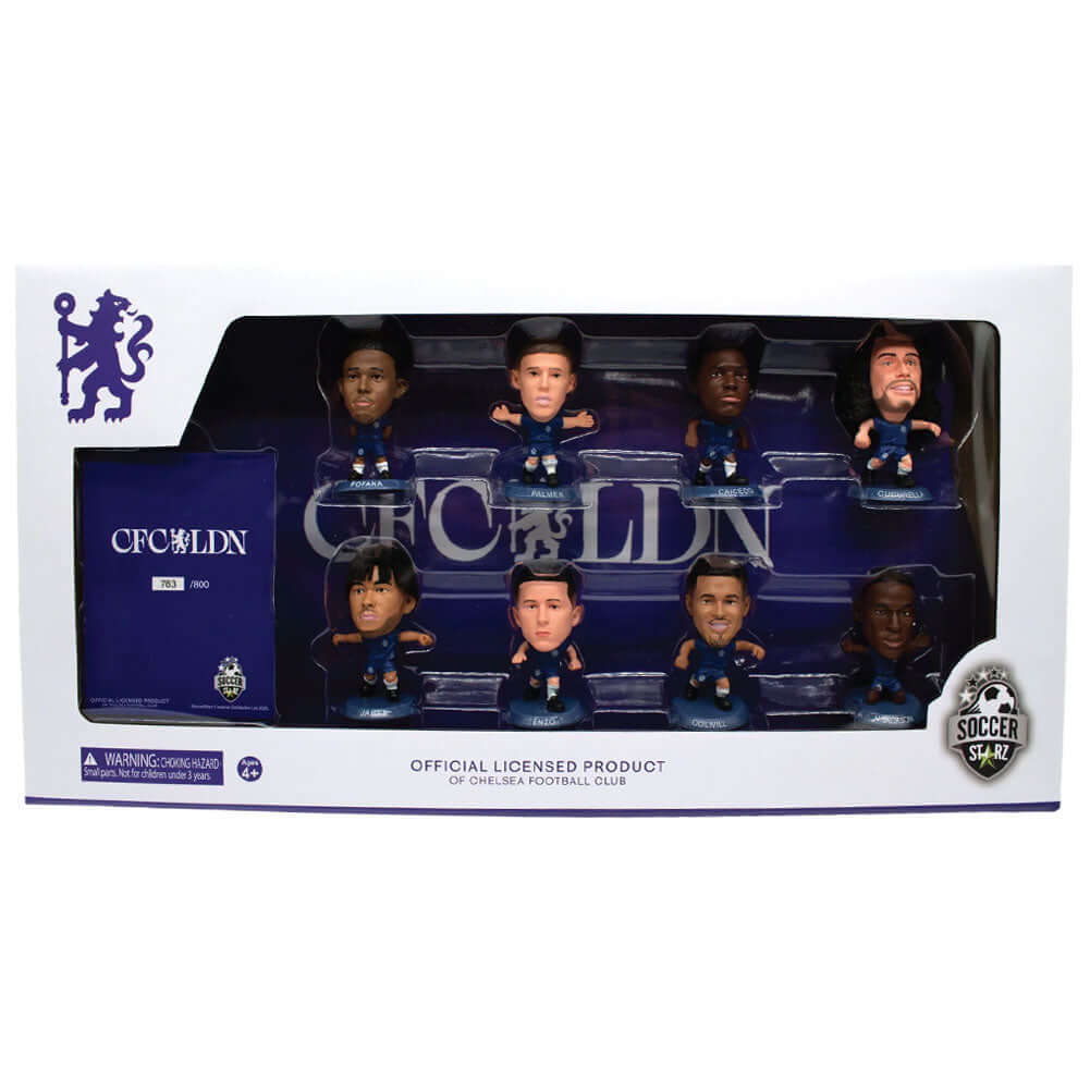 Chelsea FC SoccerStarz Season 25-26 Player Team Pack LKT Sport Collectors team pack featuring the following players in a classic Chelsea home kitFofana, Palmer, Caicedo, CucurellaJames, Enzo, Colwill, Jacksonlimited edition only 800 pieces producedeach fi
