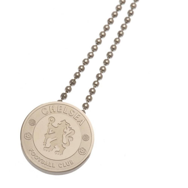 Chelsea FC Stainless Steel Pendant & Chain LKT Sport Stainless steel crest shaped pendant with ball chain Chrome finish Chelsea crest with engraved detail Official licensed product Chain approx 50cm (19in) Pendant approx 20mm x 20mm Presented in a gift bo