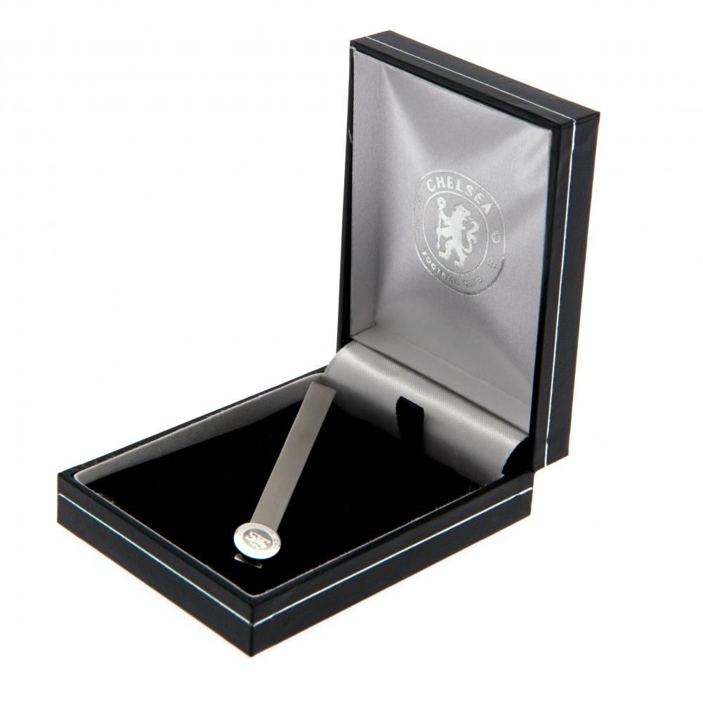 Chelsea FC Stainless Steel Tie Slide LKT Sport Stylish and discreet design tie slide Stainless steel pin featuring the Chelsea crest With a crocodile clip back Official licensed product Approx 60mm x 12mm Presented in a gift box Tie Clips