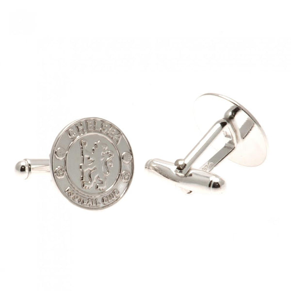 Chelsea FC Sterling Silver Crest Cufflinks LKT Sport Sterling Silver round cufflinks in a chrome finish Featuring a highly detailed Chelsea FC crest On a bullet back fixing Official licensed product Approx 16mm x 16mm Presented in a gift box Cufflinks
