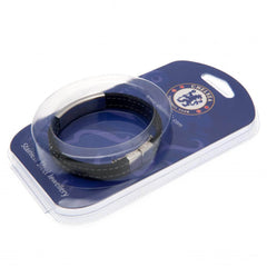 Chelsea FC Stitched Silicone Bracelet LKT Sport Black silicone bracelet with white stitching detailFeaturing a stainless steel crest plate featuring the club logoStainless steel deployment claspOfficial licensed productApprox 20cm x 1cm Bracelets