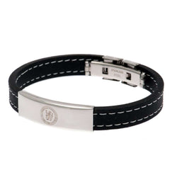 Chelsea FC Stitched Silicone Bracelet LKT Sport Black silicone bracelet with white stitching detailFeaturing a stainless steel crest plate featuring the club logoStainless steel deployment claspOfficial licensed productApprox 20cm x 1cm Bracelets