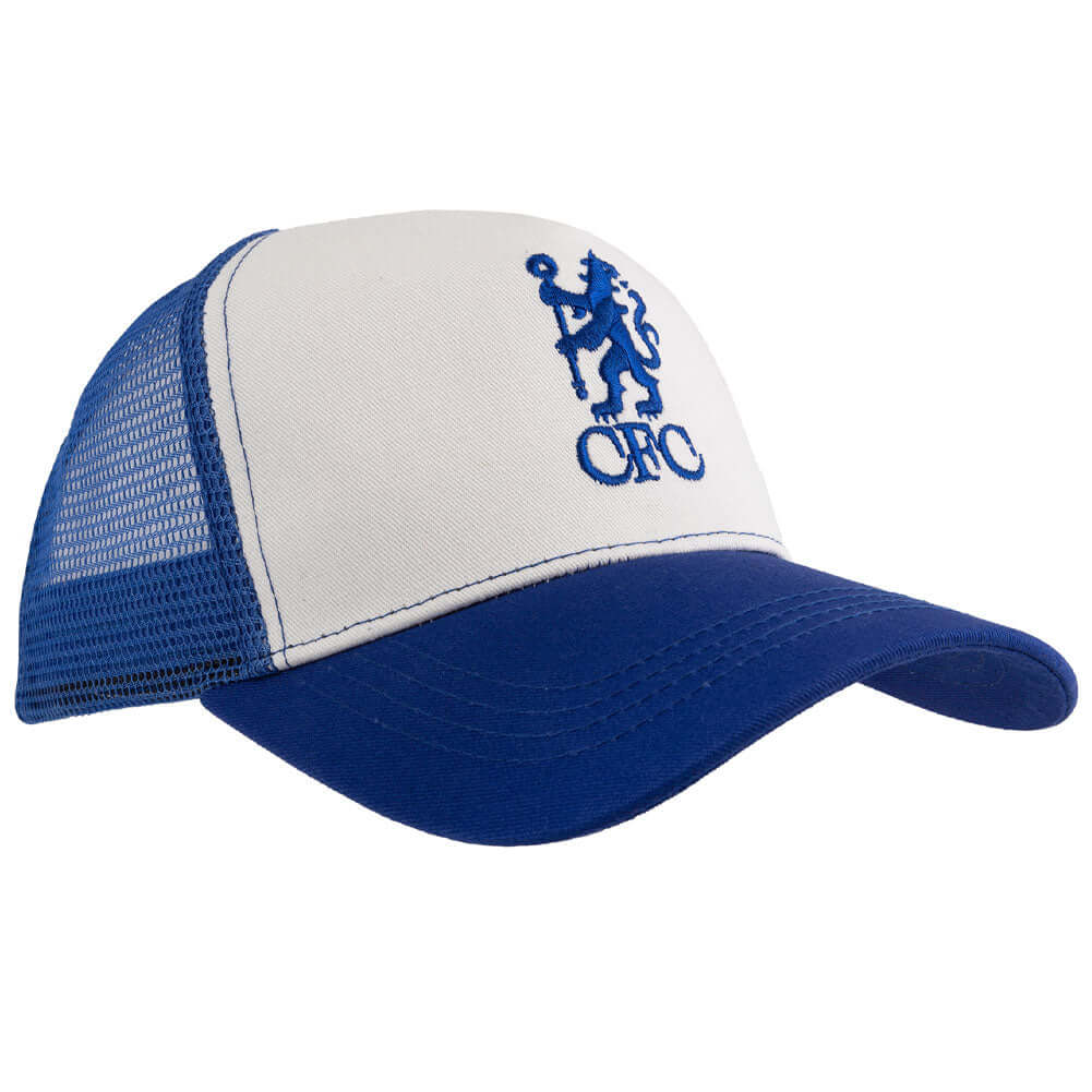 Chelsea FC Trucker Cap LKT Sport Classic design curve brim hat with club logo on the front and a blue mesh at the backFeatures an embroidered Chelsea Lion crestWith a snapback size adjuster 55-61cmOfficial licensed productAdults, to fit approx 58cm Caps