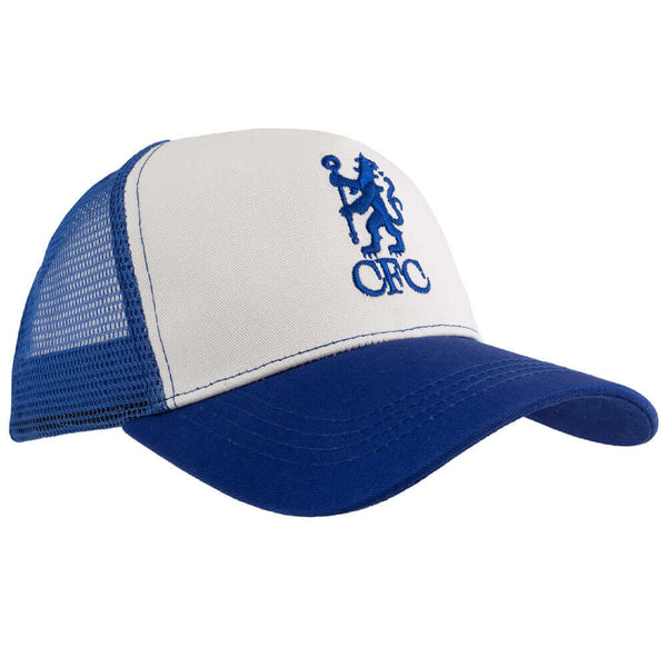 Chelsea FC Trucker Cap LKT Sport Classic design curve brim hat with club logo on the front and a blue mesh at the backFeatures an embroidered Chelsea Lion crestWith a snapback size adjuster 55-61cmOfficial licensed productAdults, to fit approx 58cm Caps