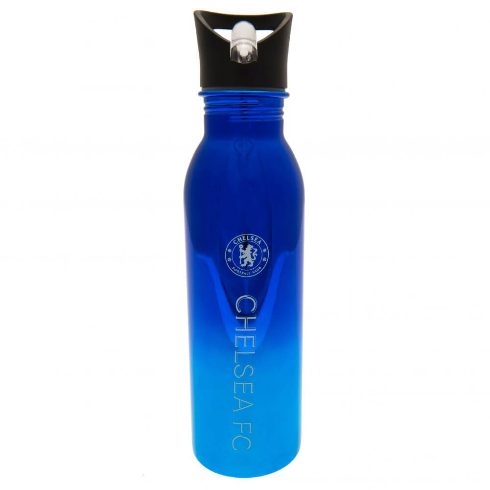 Chelsea FC UV Metallic Drinks Bottle LKT Sport Stainless steel fade metallic camping style water bottleStriking UV metallic finish with white Chelsea crest and textScrew top lid with a closable clear drinking spoutOfficial licensed productApprox 700ml (24