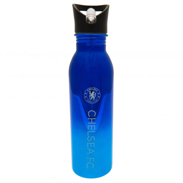 Chelsea FC UV Metallic Drinks Bottle LKT Sport Stainless steel fade metallic camping style water bottleStriking UV metallic finish with white Chelsea crest and textScrew top lid with a closable clear drinking spoutOfficial licensed productApprox 700ml (24