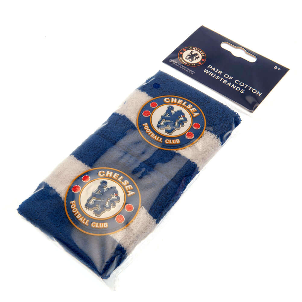 Chelsea FC Wristbands LKT Sport Pack of 2 soft cotton sweatbandsIn blue with white bands, featuring the club crestElasticated, one size fits allOfficial licensed productApprox 7cm wide Sweat Wristbands