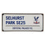 Crystal Palace FC Blue Text Street Sign LKT Sport Gloss finish design stamped metal wall signSelhurst Park SE25 road sign, the home of Crystal Palace FC blue text on a white backgroundReady to hang on the wall with four small holes for fixingOfficial lice