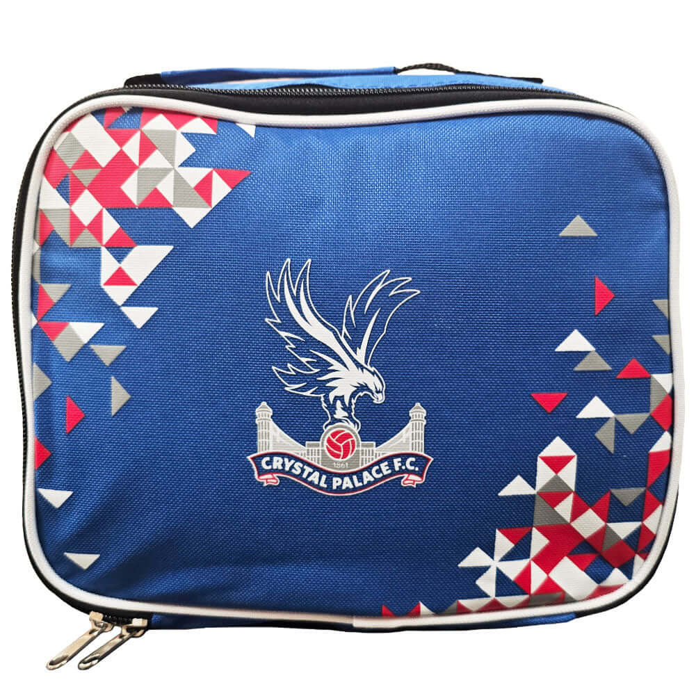 Crystal Palace FC Particle Lunch Bag LKT Sport Particle design lunch bag featuring a full colour club crestDouble zipped opening for easy accessWith carry handle and name tagWipe clean polyesterOfficial licensed productApprox 24cm x 20cm x 8cm Lunch Bags