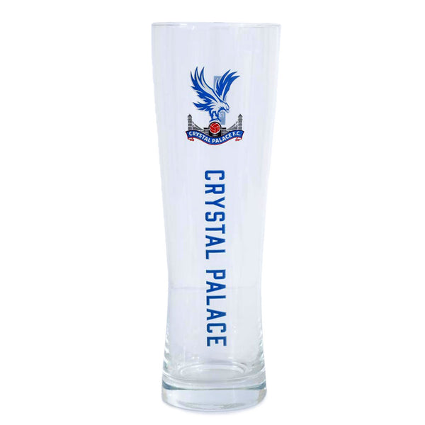 Crystal Palace FC Tall Beer Glass LKT Sport Tall slim pilsner style pint glassFeatures Palace FC text in royal blue and full colour club crestEagles text detail on reverseOfficial licensed productApprox 570ml (1 pint)Approx 24cm tall, 7cm in diameter Beer