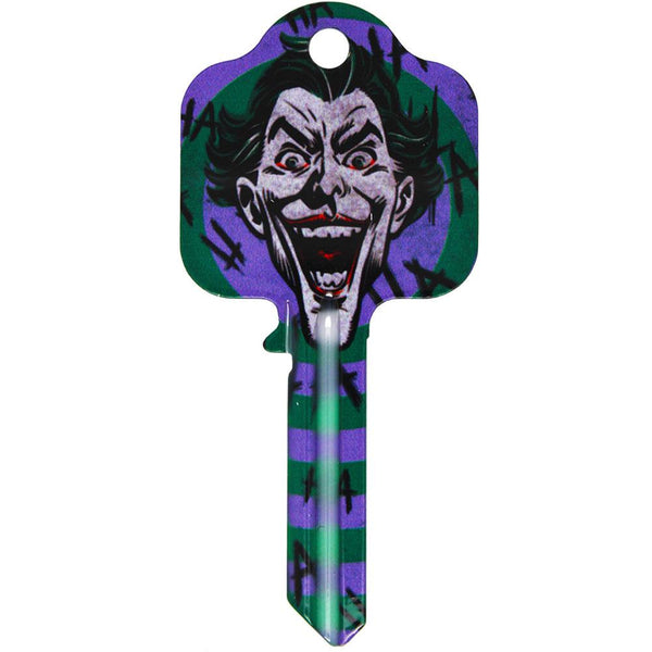 DC Comics Door Key Joker LKT Sport Ready to cut blank door key featuring Joker Suitable for a UL2, UL054 or UL1, UL050 profile locks High quality detailed designs printed on both sides Official licensed product Approx 78mm x 35mm On a backing card Key Bla