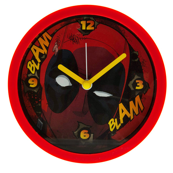Deadpool Desktop Clock LKT Sport Desk clock with Deadpool comic art workDurable plastic case with a clear font and modern quartz movementComplete with alarm functionOfficial licensed productApprox 12cm in diameter Desk Clocks