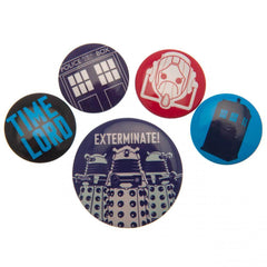Doctor Who Button Badge Set LKT Sport Eye-catching designs and slogan badgesIdeal addition to school bags or clothingFasten with a safety pin fixingOfficial licensed product5 assorted size badges Pinback Buttons