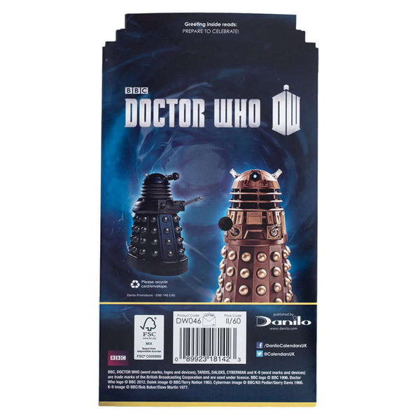 Doctor Who Tardis Birthday Card LKT Sport Colourful gloss finish birthday cardFeaturing the famous TardisInside features a Sontaran and the message reads 'Happy Birthday, Prepare to celebrate'With a plain white envelopeOfficial licensed productApprox 22.5