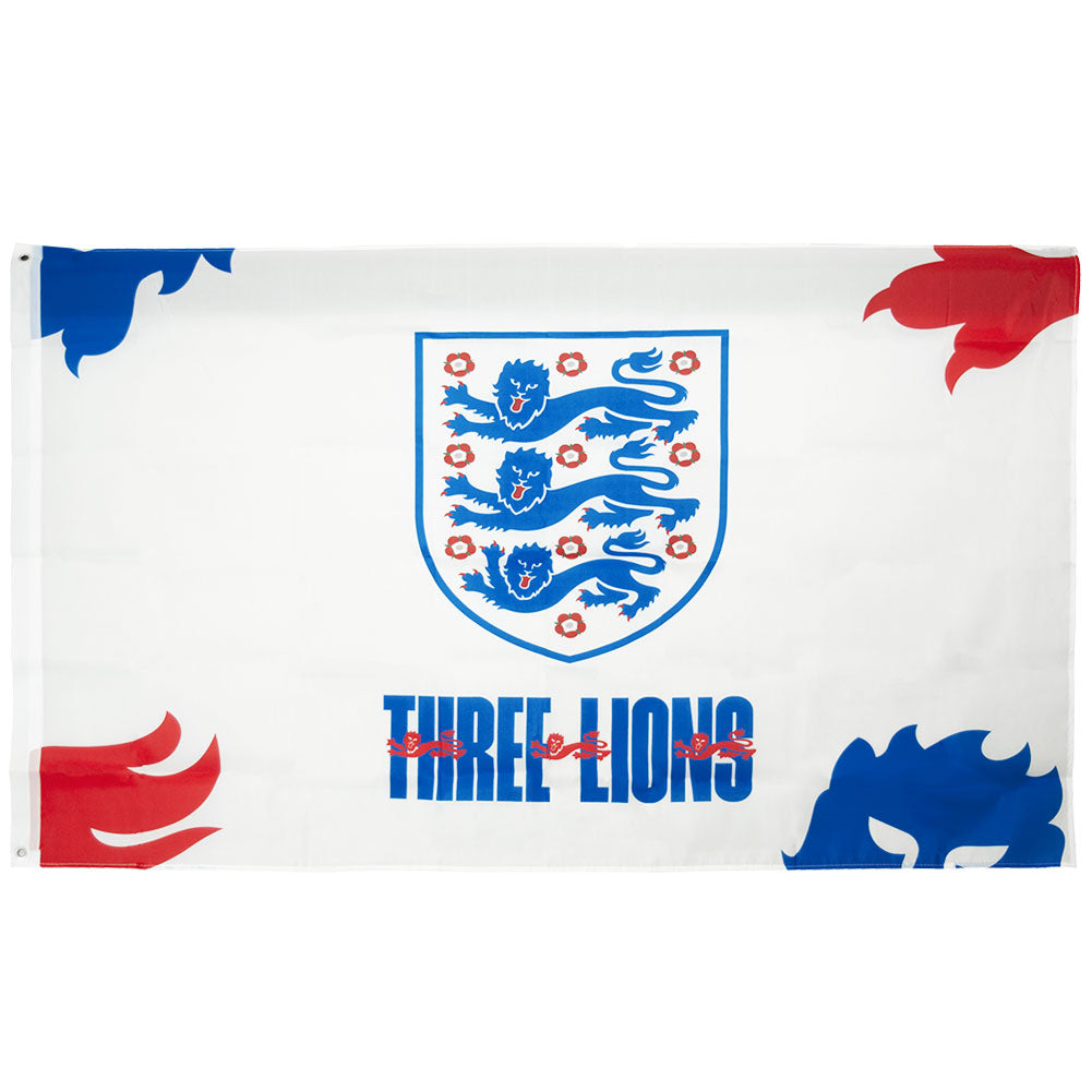England FA 3 Lions Flag LKT Sport Large 100% polyester supporters flagWhite flag featuring the England crest and Three Lions textPerfect for any wall with ready to hang metal eyeletsOfficial licensed productApprox 152cm x 91cm (5ft x 3ft) Flags