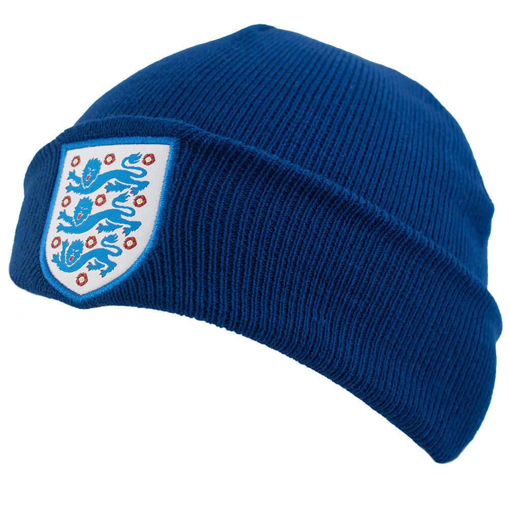 England FA Blue Cuff Beanie LKT Sport Navy knitted hat with turn up cuffFeatures a full colour England FA woven crestOfficial licensed productOne size fits all Beanies