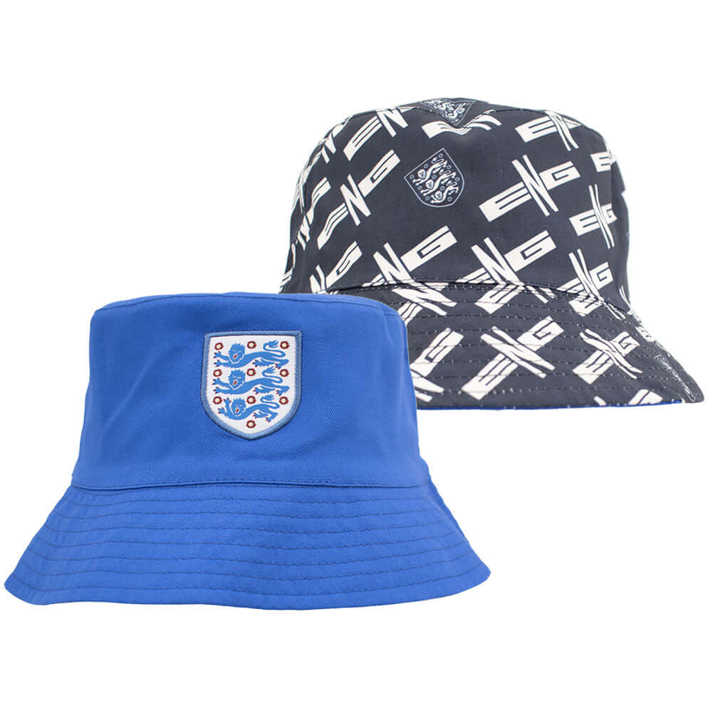 England FA Bucket Hat LKT Sport Fitted reversible bucket hat in royal blue, with a nave and white pattern on reverseFeatures a full colour woven England crest100% cotton, handwash onlyOfficial licensed productAdult, to fit approx 58cm Bucket Hats