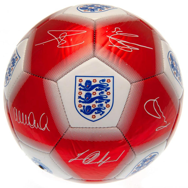 England FA Red & White Signature Football LKT Sport High spec metallic finish 32 panel synthetic football Striking red and white colour featuring the England crest and official player signature prints Suitable for 14 yrs and older Official licensed produc