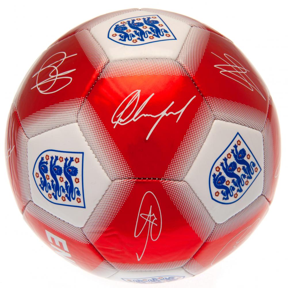 England FA Red & White Signature Football LKT Sport High spec metallic finish 32 panel synthetic football Striking red and white colour featuring the England crest and official player signature prints Suitable for 14 yrs and older Official licensed produc