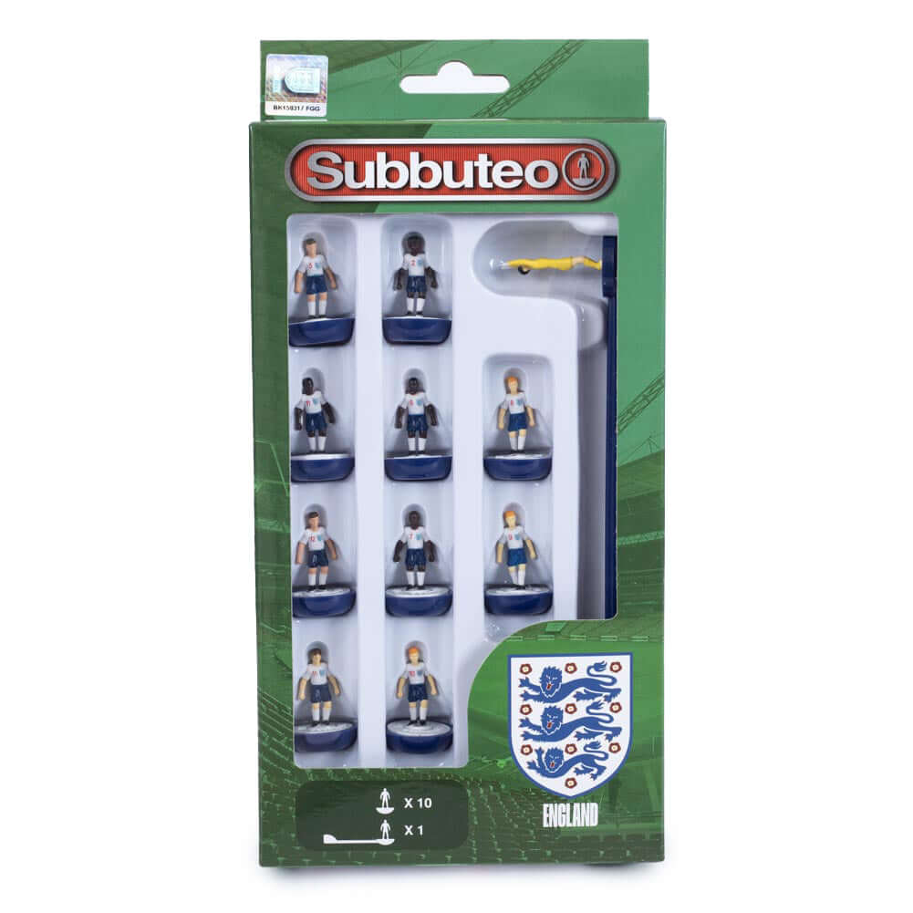 England FA Subbuteo Team LKT Sport Subbuteo, the classic table football game is back.Enjoy this compact game for 2 players anywhere you like!Features 10 England outfield players, plus the goal keeperSuitable for ages 6+Official licensed productPlayers app