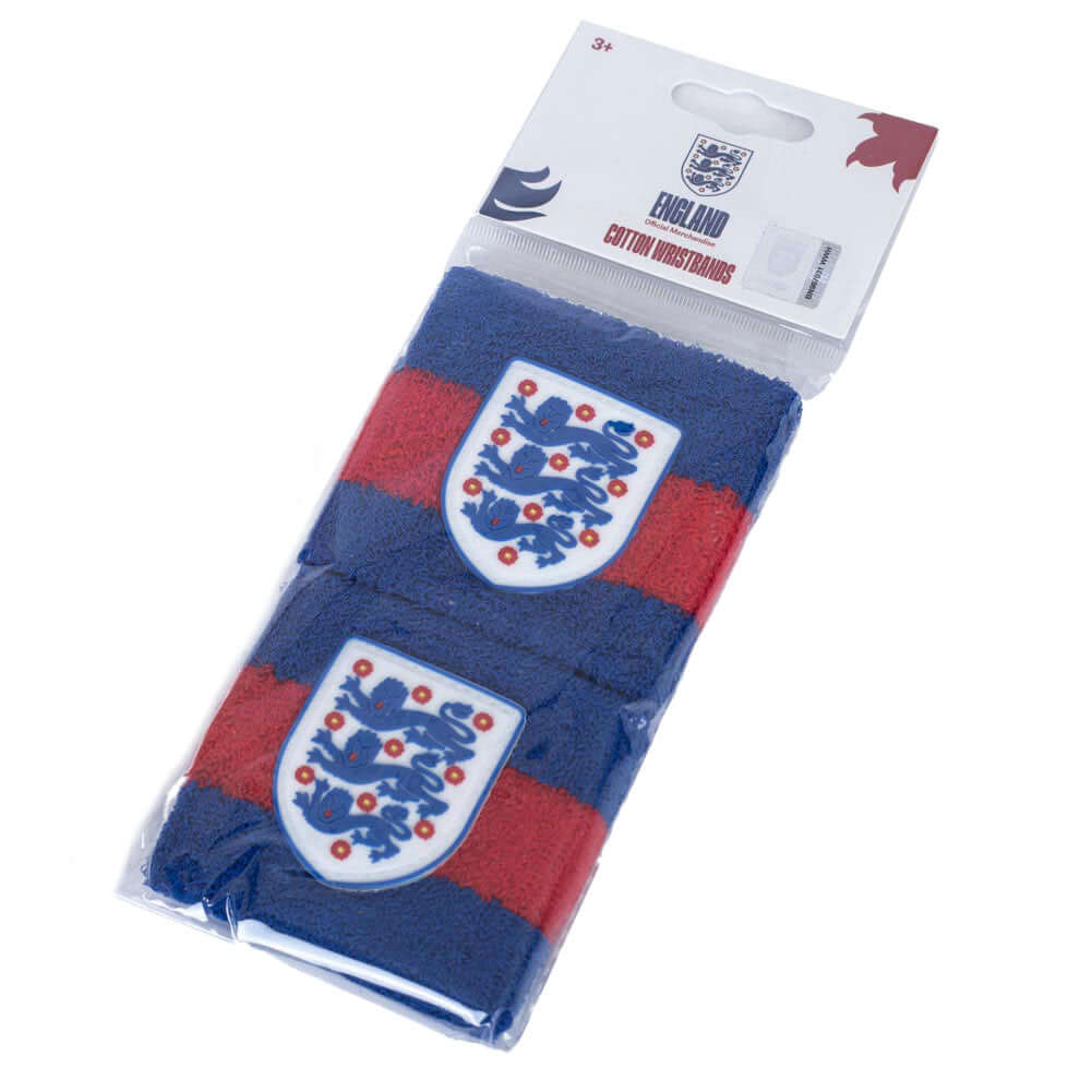 England FA Wristbands LKT Sport Pack of 2 soft cotton sweatbandsIn blue with red bands, featuring the England FA club crestElasticated, one size fits allOfficial licensed productApprox 7cm wide Wristbands