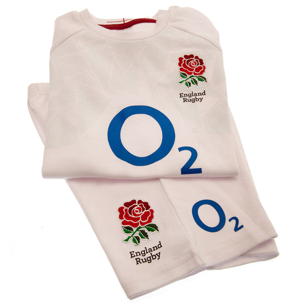England RFU Shirt & Short Set 12/18 mths PC LKT Sport This t-shirt and short set features the famous England RFU roseHome kit design with an embroidered crest and printed sponsorSoft comfortable fitMain: 100% Cotton, Rib: 96% Cotton and 4% ElastaneOfficia