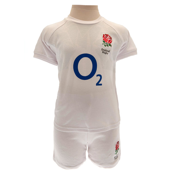 England RFU Shirt & Short Set 3/6 mths PC LKT Sport This t-shirt and short set features the famous England RFU roseHome kit design with an embroidered crest and printed sponsorSoft comfortable fitMain: 100% Cotton, Rib: 96% Cotton and 4% ElastaneOfficial