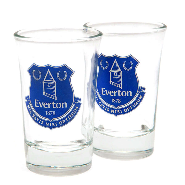 Everton FC 2pk Shot Glass Set LKT Sport Set of 2 shot glassesFeaturing full colour Everton FC club crestOfficial licensed productApprox 50ml (2oz)Approx 7cm tall, 4cm in diameter Shot Glasses